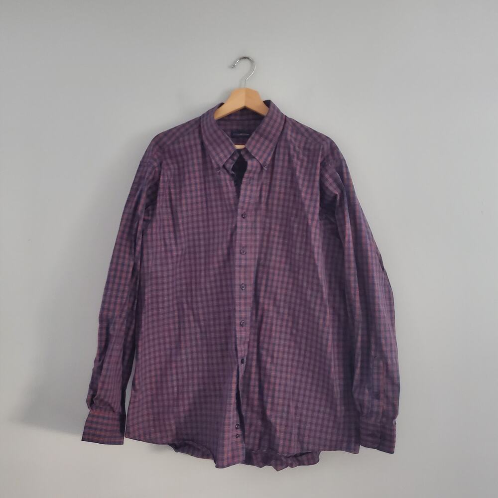 Club Room Men's Red & Blue Plaid Button Down Shirt Size 36/37